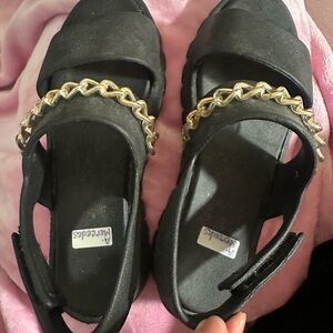 Black Sandals with Gold Chain